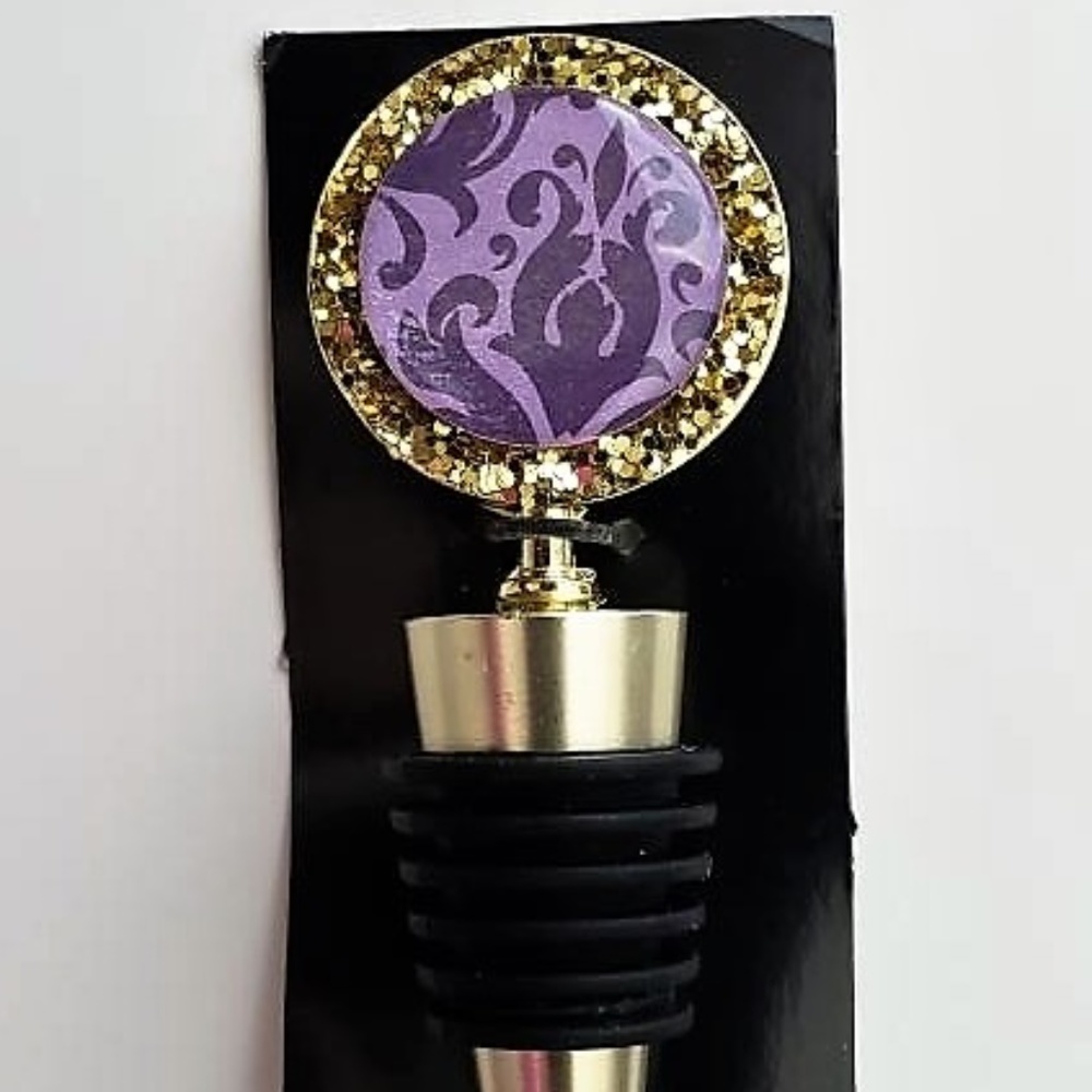 GLITTER PURPLE DAMASK WINE STOPPER